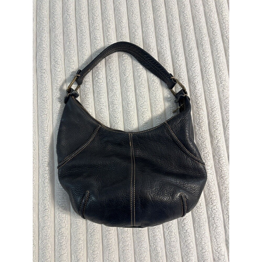 Francesco Biasia Leather Shoulder Bag Black brown contrast stitch Medium edgy